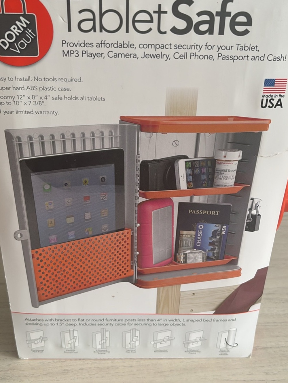 Dorm Vault TabletSafe Security Box in Gray with Orange Accents